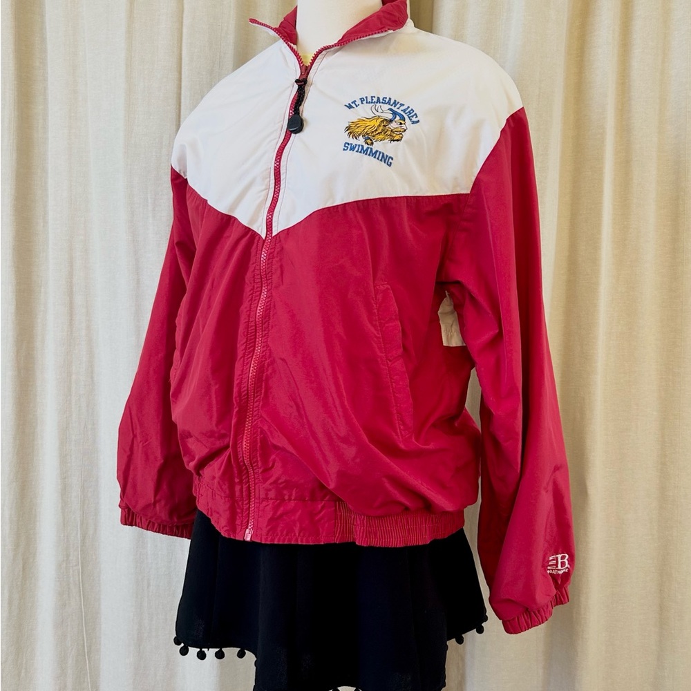 SWIM CLUB WIND-BREAKER | 80s Varsity Team Nylon Jacket Two-Toned Red & White